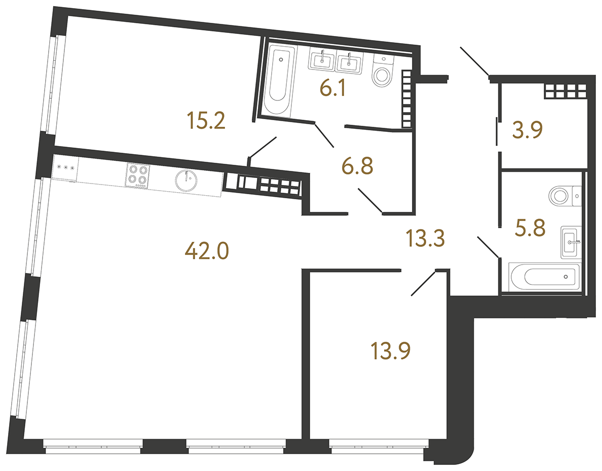 2-комнатная квартира, 107 м²; этаж: 9 - купить в Санкт-Петербурге