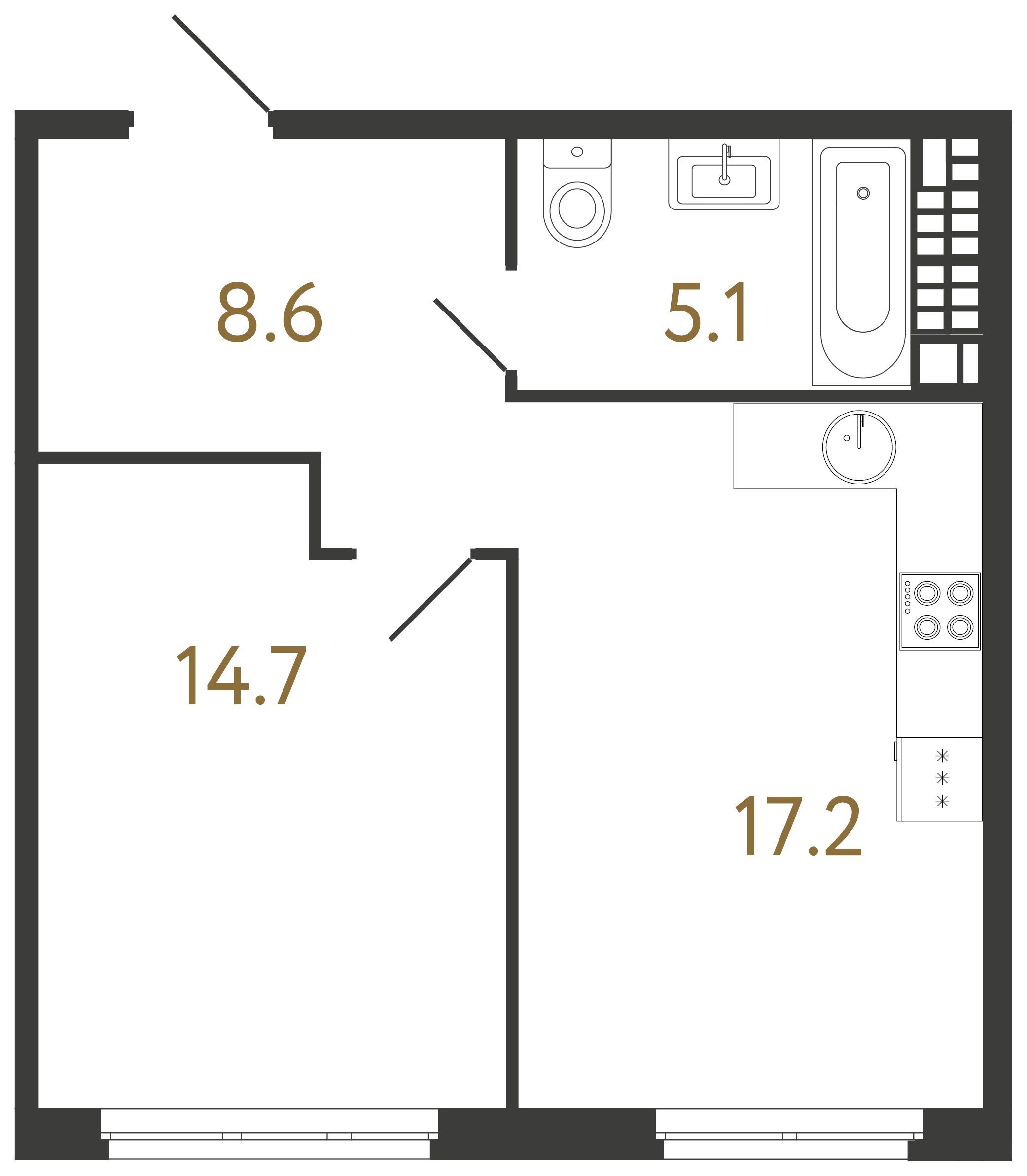 1-комнатная квартира, 45.6 м²; этаж: 8 - купить в Санкт-Петербурге