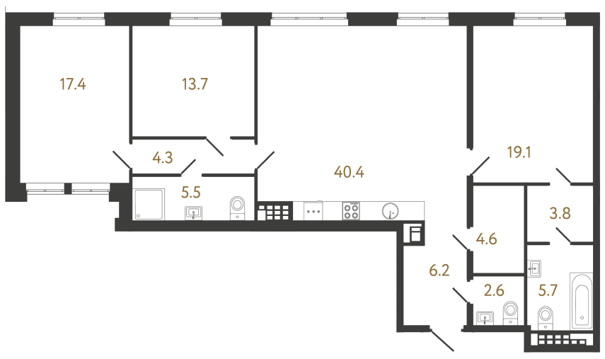 3-комнатная квартира, 123.3 м²; этаж: 7 - купить в Санкт-Петербурге