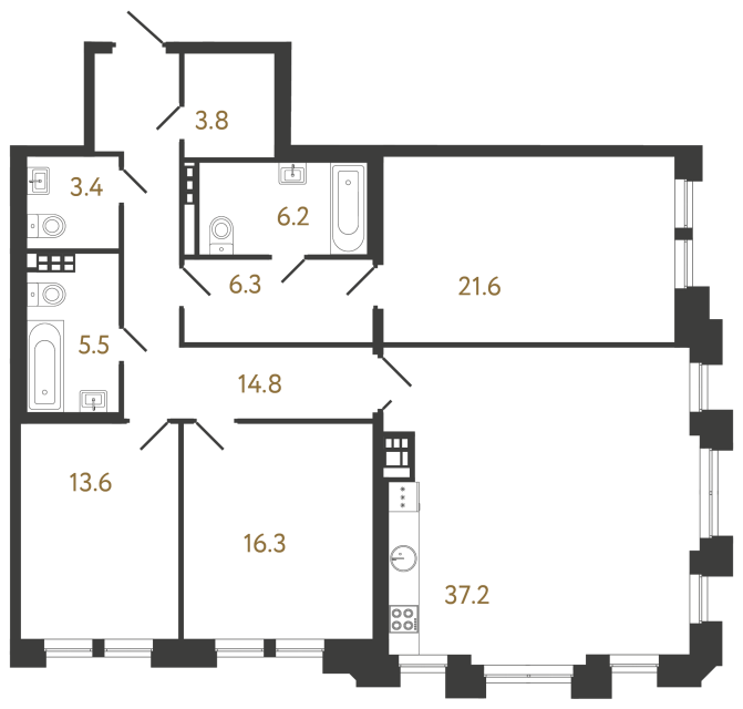 3-комнатная квартира №4 в: Коллекционер: 128.7 м²; этаж: 5 - купить в Санкт-Петербурге