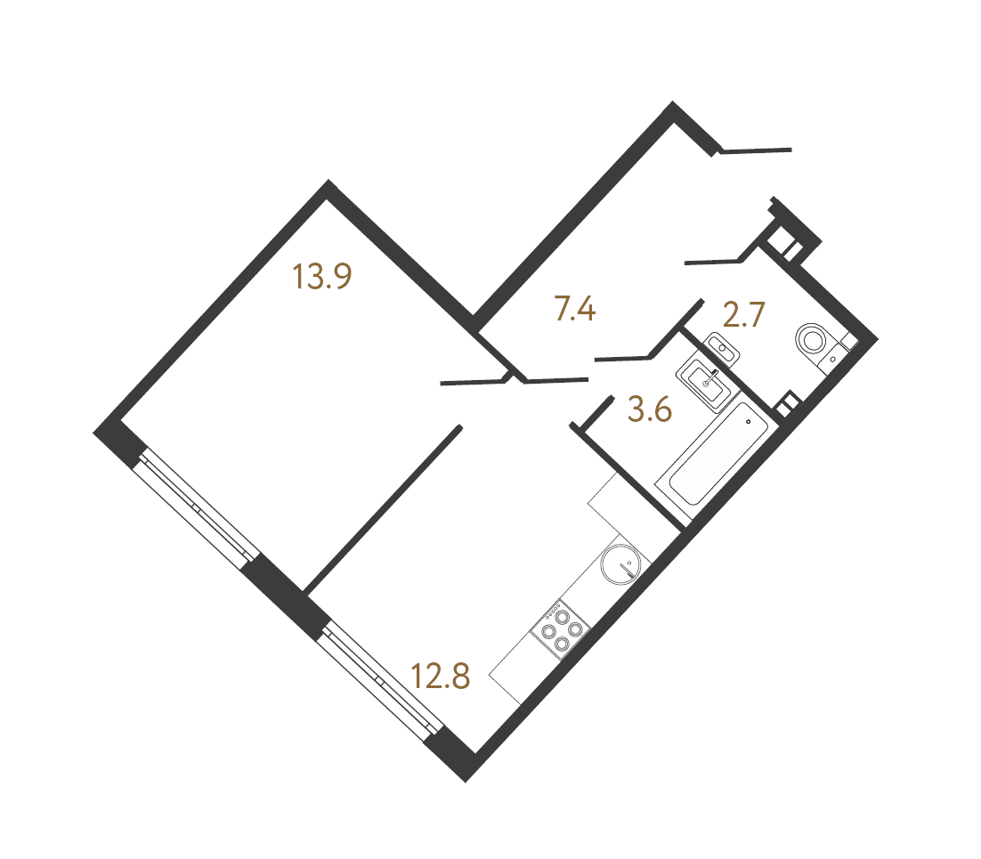 1-комнатная квартира  №208 в Миръ: 40.2 м², этаж 3 - купить в Санкт-Петербурге