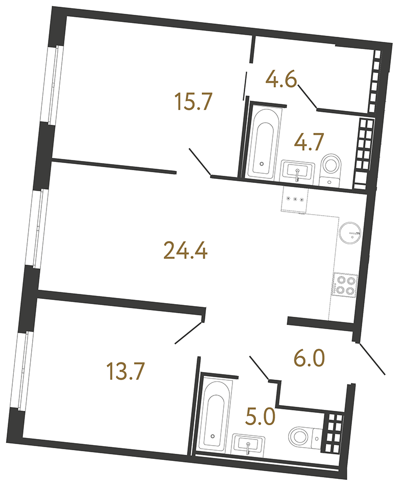 2-комнатная квартира, 74.1 м²; этаж: 9 - купить в Санкт-Петербурге