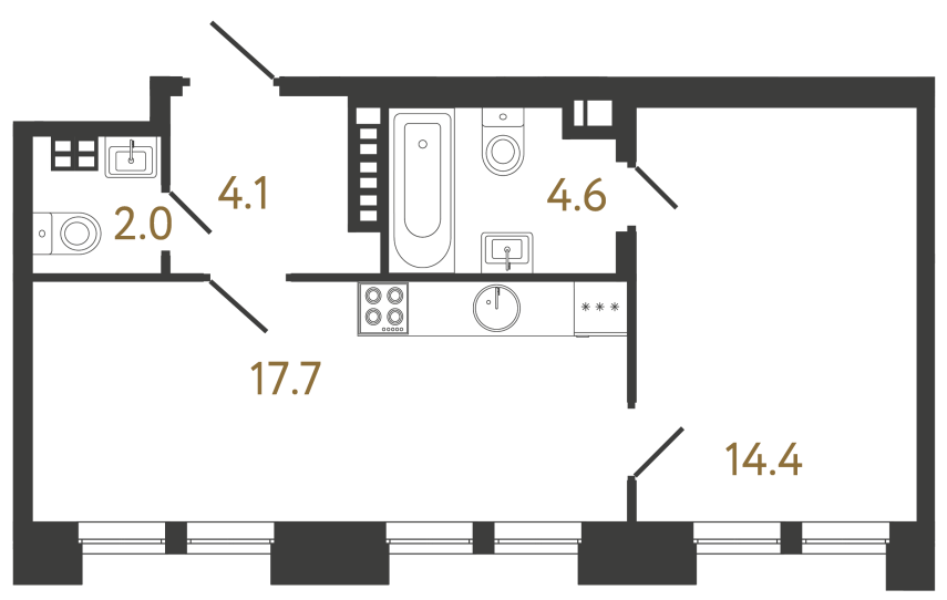 1-комнатная квартира, 42.8 м²; этаж: 6 - купить в Санкт-Петербурге