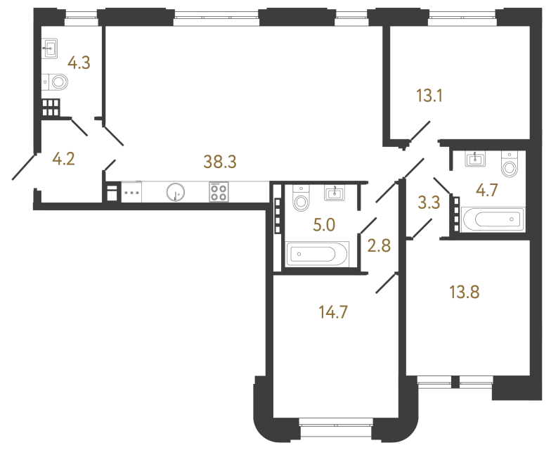 3-комнатная квартира, 104.2 м²; этаж: 6 - купить в Санкт-Петербурге