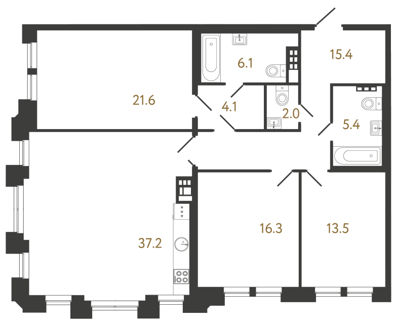 3-комнатная квартира, 121.6 м²; этаж: 5 - купить в Санкт-Петербурге