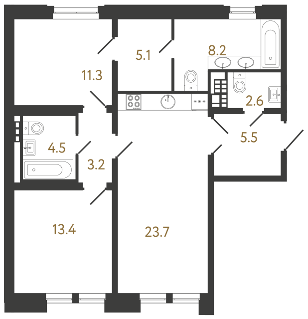 2-комнатная квартира, 77.5 м²; этаж: 5 - купить в Санкт-Петербурге
