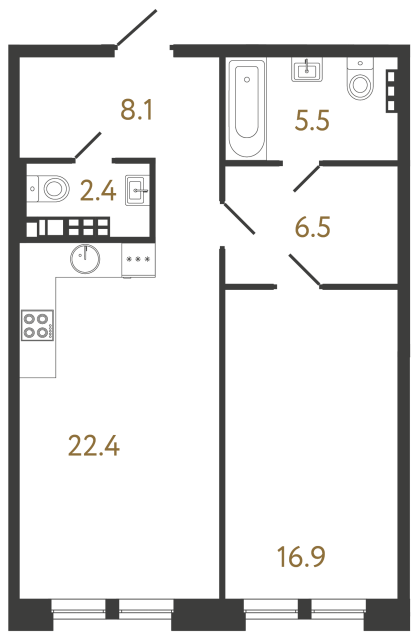 1-комнатная квартира №4 в: Коллекционер: 61.8 м²; этаж: 5 - купить в Санкт-Петербурге
