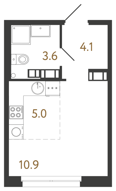 1-комнатная квартира, 23.6 м²; этаж: 10 - купить в Санкт-Петербурге