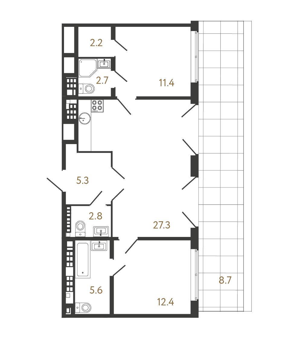 2-комнатная квартира  №129 в Миръ: 70.1 м², этаж 8 - купить в Санкт-Петербурге