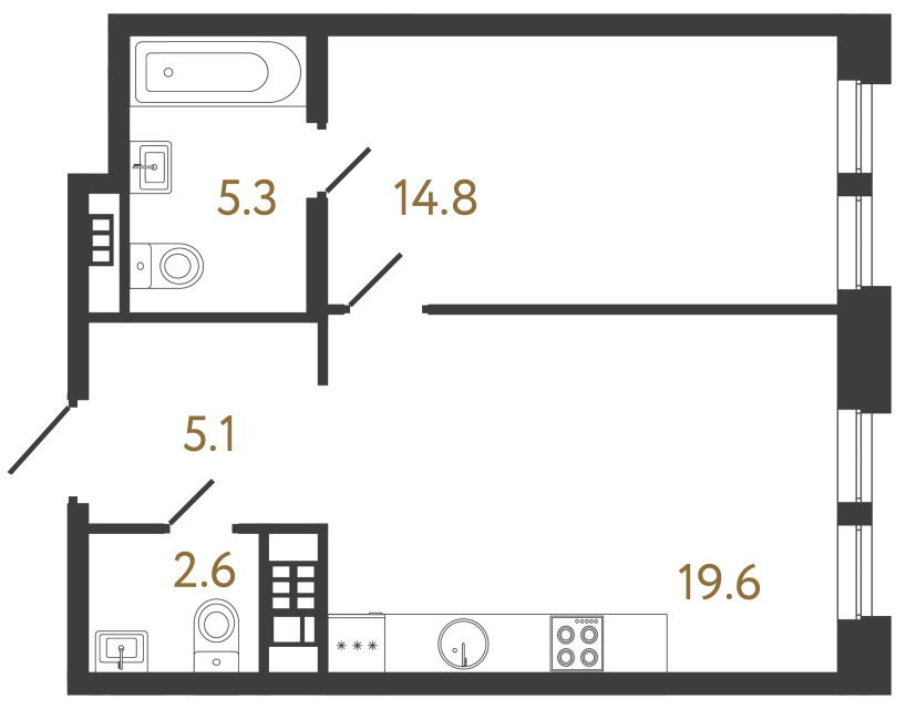1-комнатная квартира, 47.4 м²; этаж: 5 - купить в Санкт-Петербурге