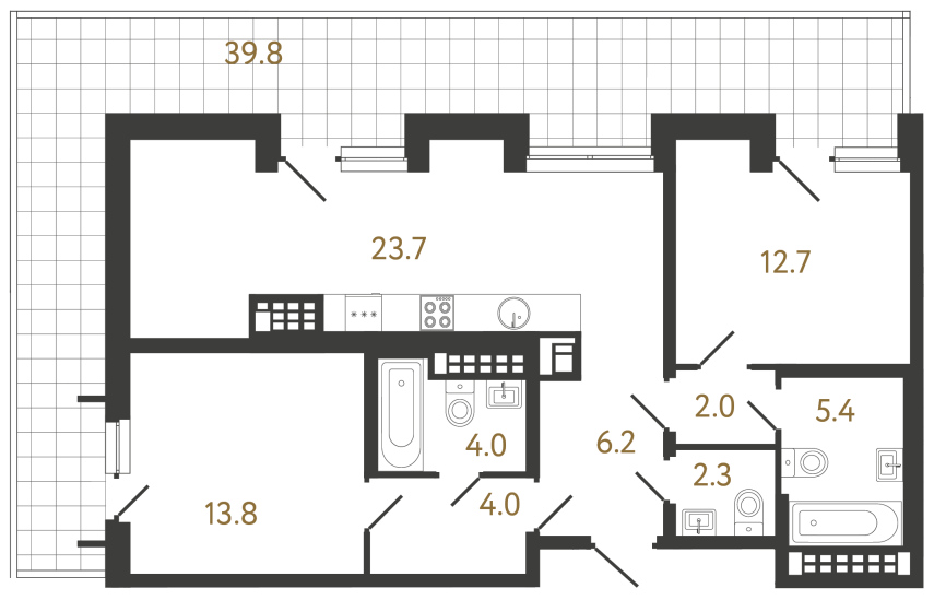 2-комнатная квартира, 74.1 м²; этаж: 8 - купить в Санкт-Петербурге