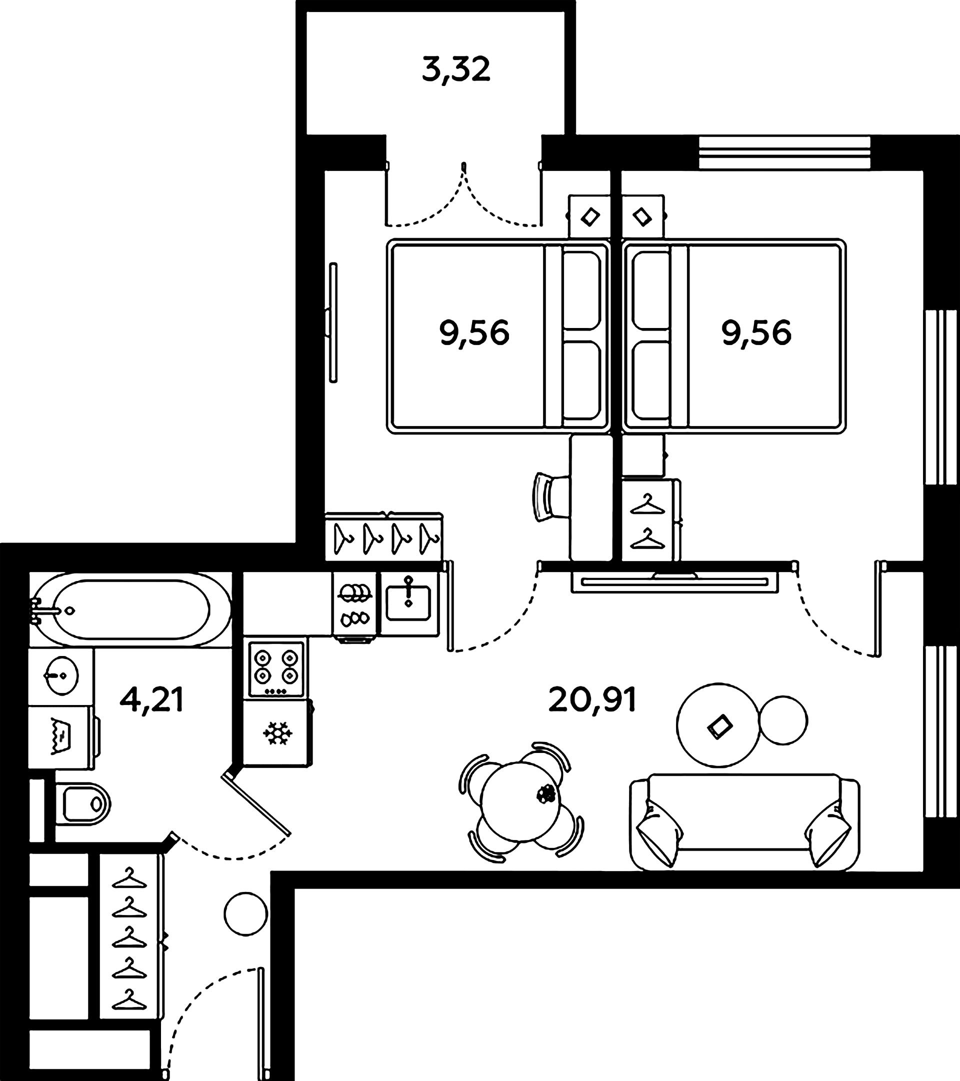 2-комнатная квартира №19 в: Saan: 47.56 м²; этаж: 9 - купить в Санкт-Петербурге