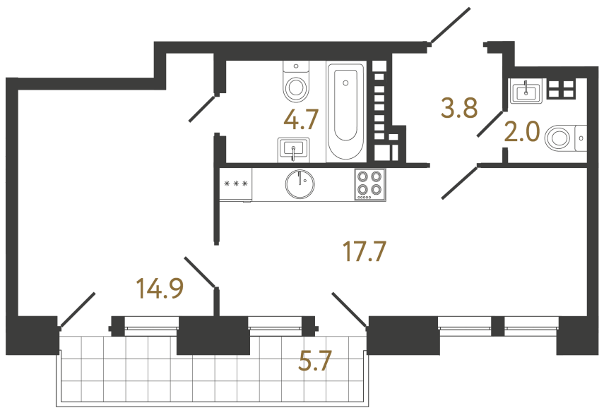 1-комнатная квартира, 43.1 м²; этаж: 6 - купить в Санкт-Петербурге