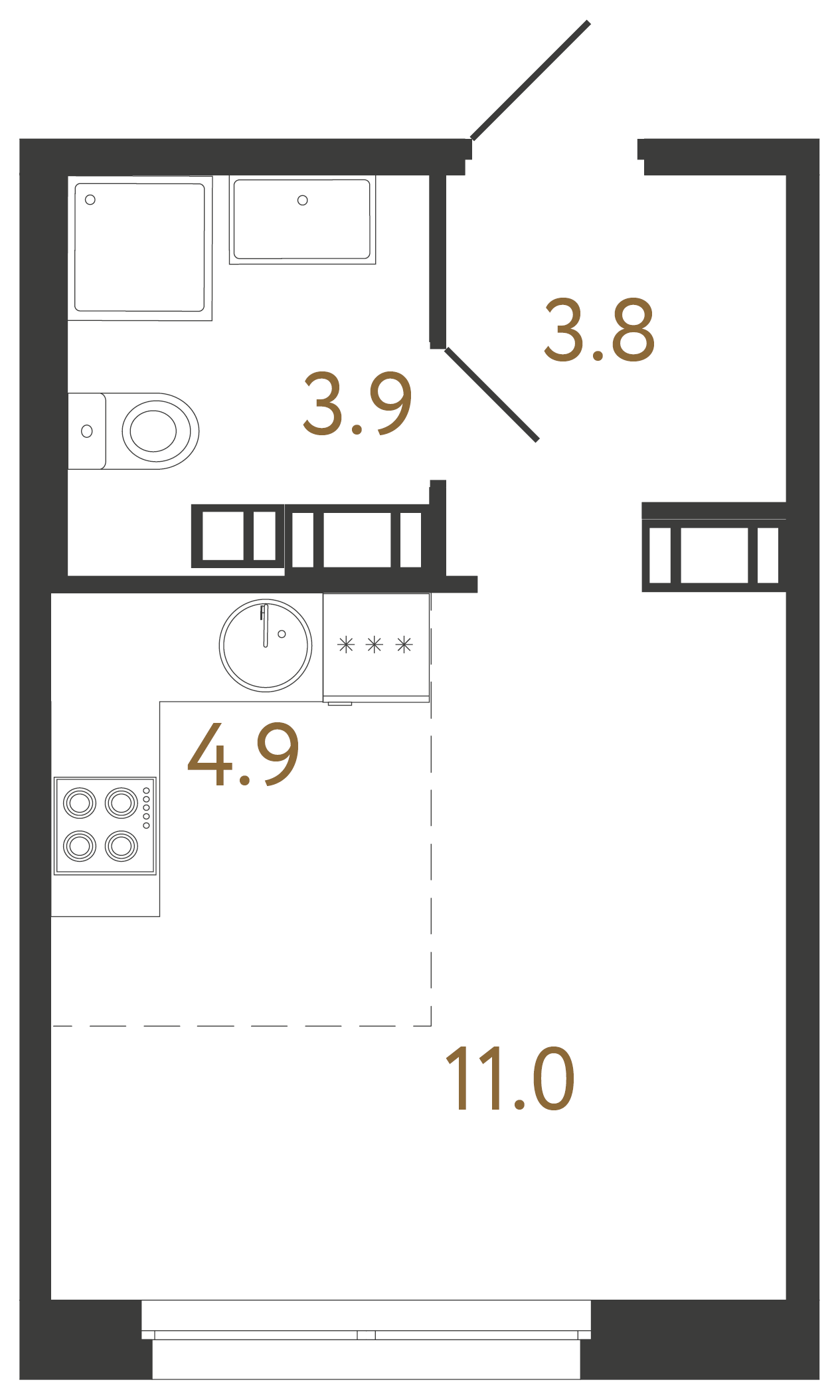 1-комнатная квартира, 23.6 м²; этаж: 13 - купить в Санкт-Петербурге