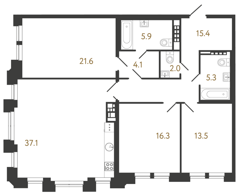 3-комнатная квартира, 121.2 м²; этаж: 6 - купить в Санкт-Петербурге