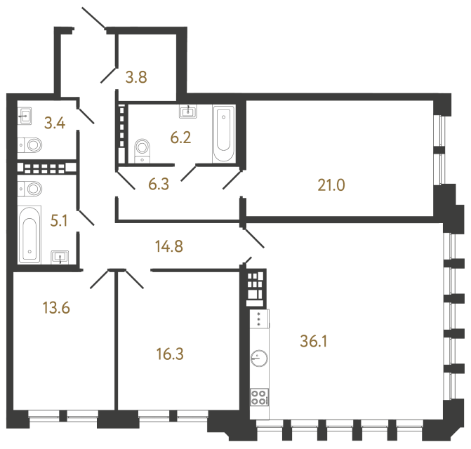 3-комнатная квартира №4 в: Коллекционер: 126.6 м²; этаж: 7 - купить в Санкт-Петербурге