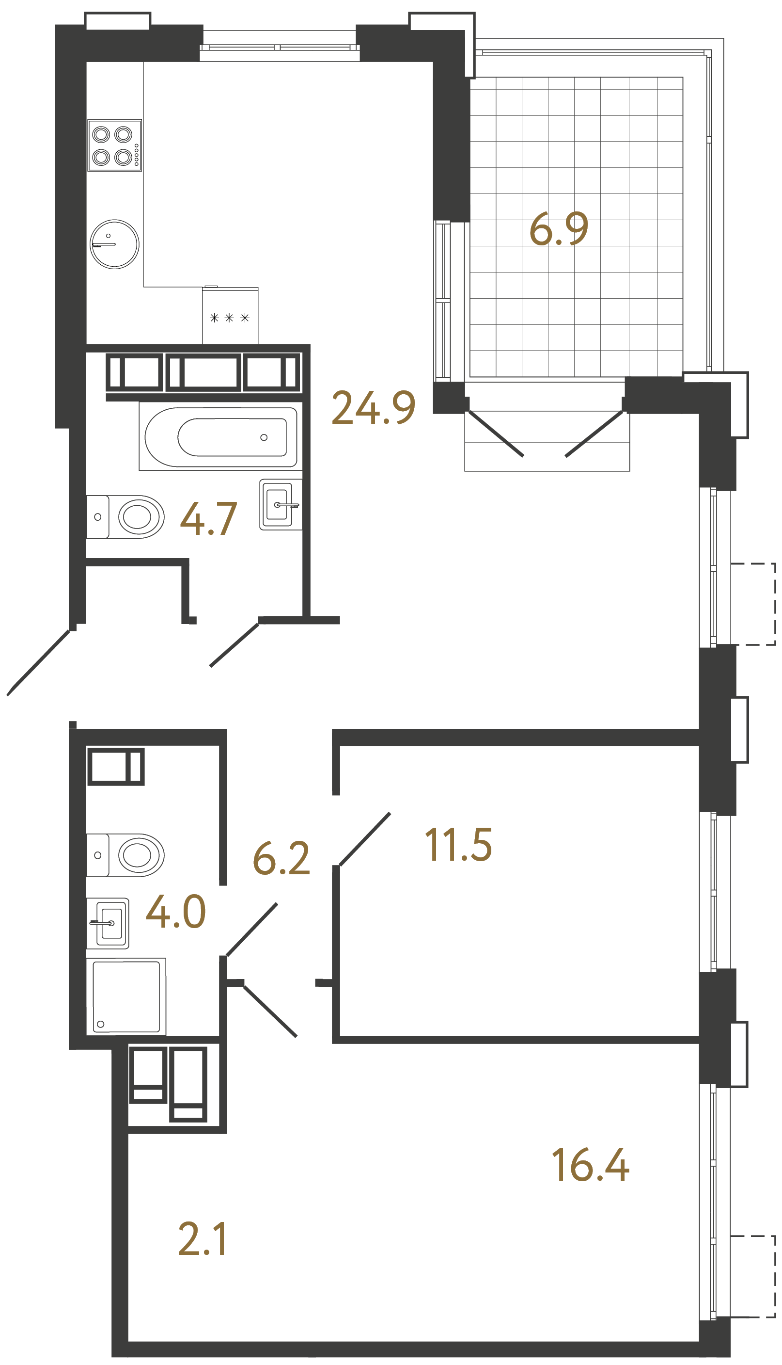 2-комнатная квартира  №705 в Струны: 69.8 м², этаж 22 - купить в Санкт-Петербурге
