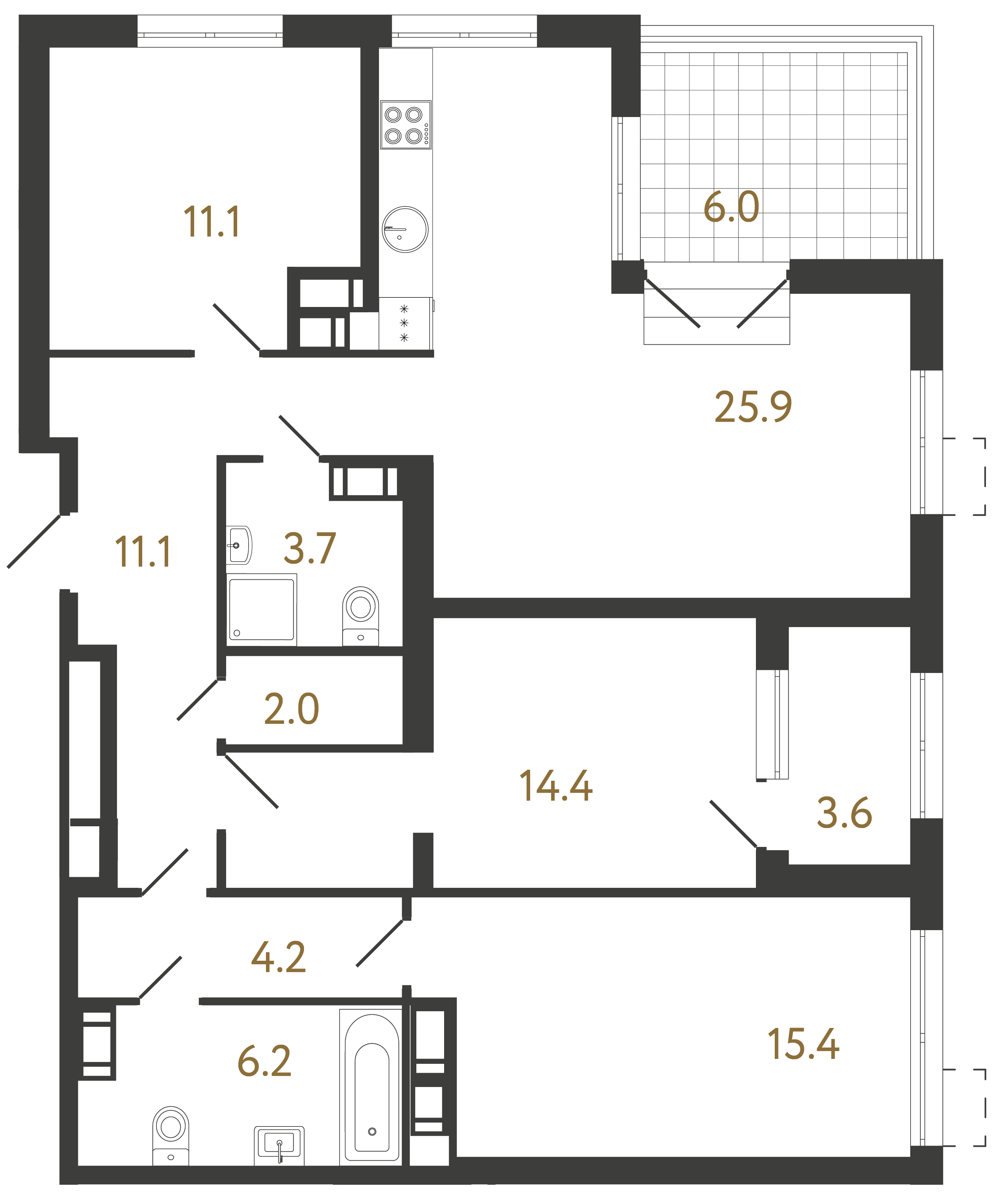 3-комнатная квартира  №561 в Струны: 94 м², этаж 22 - купить в Санкт-Петербурге