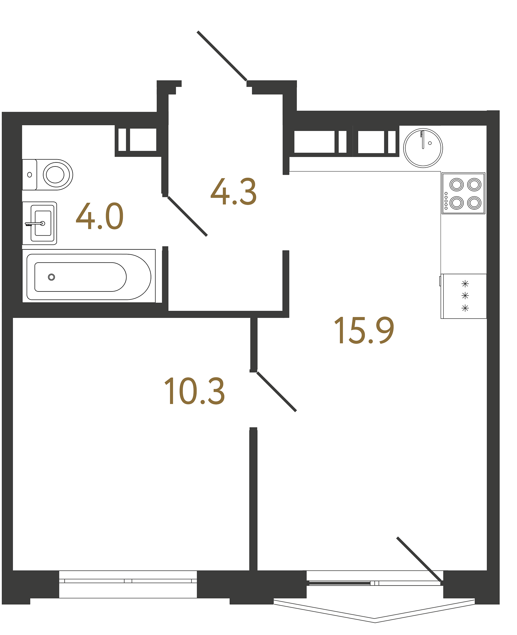 1-комнатная квартира, 34.5 м²; этаж: 13 - купить в Санкт-Петербурге