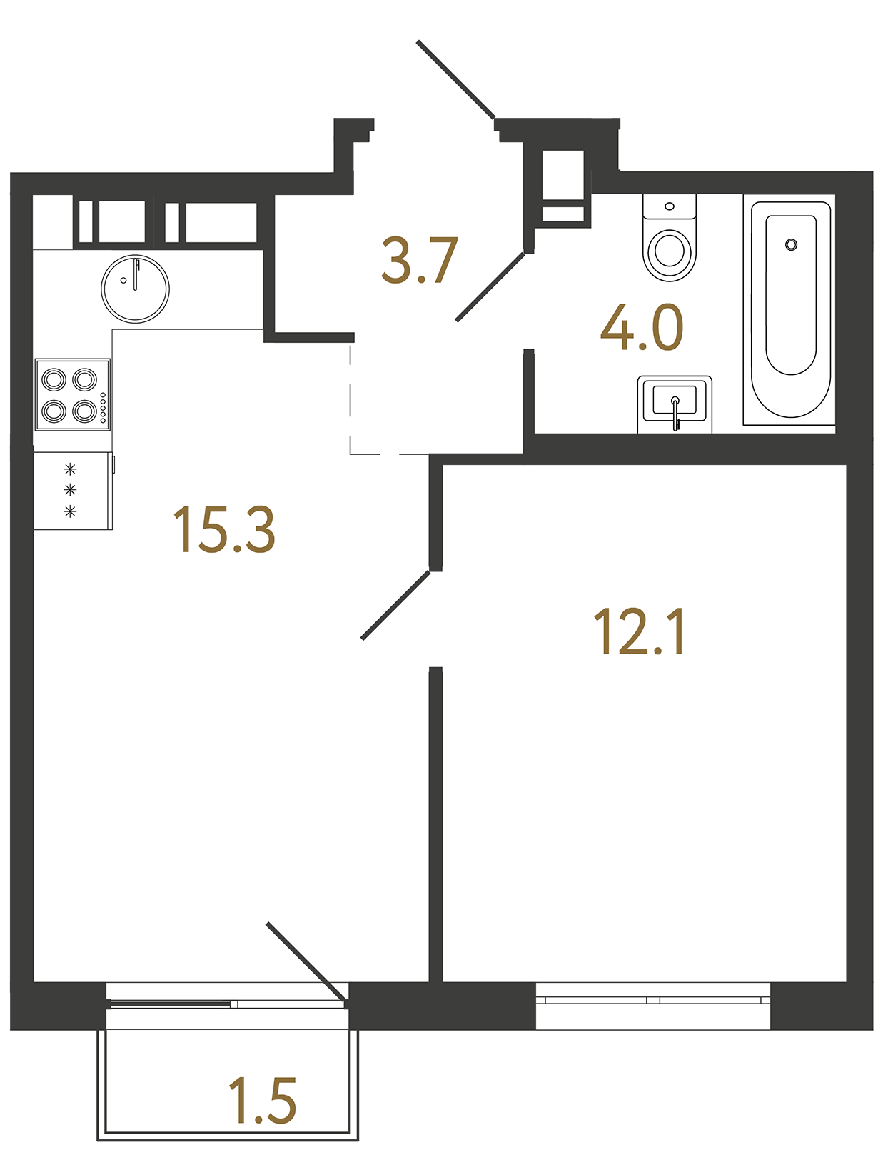 1-комнатная квартира, 35.1 м²; этаж: 8 - купить в Санкт-Петербурге