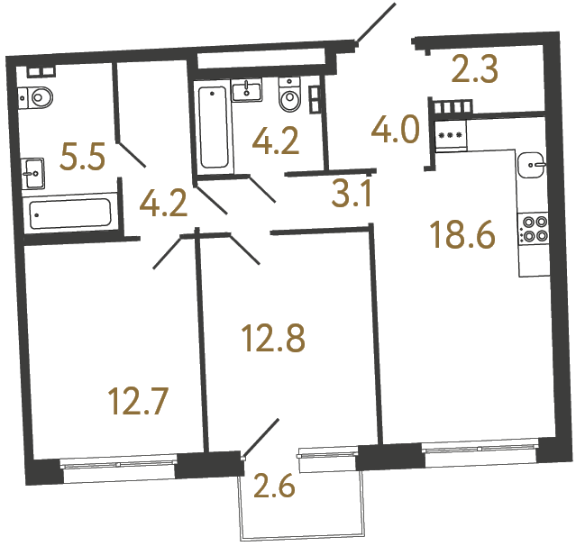 3-комнатная квартира, 107.4 м²; этаж: 3 - купить в Санкт-Петербурге