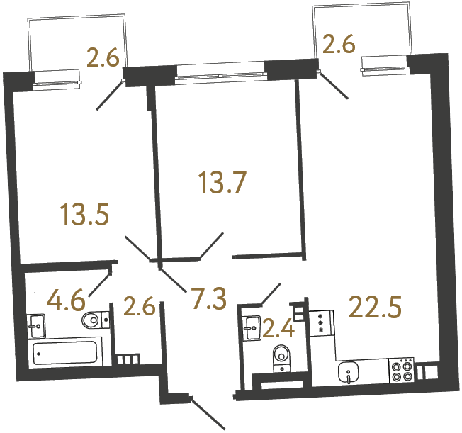 2-комнатная квартира, 70.6 м²; этаж: 2 - купить в Санкт-Петербурге