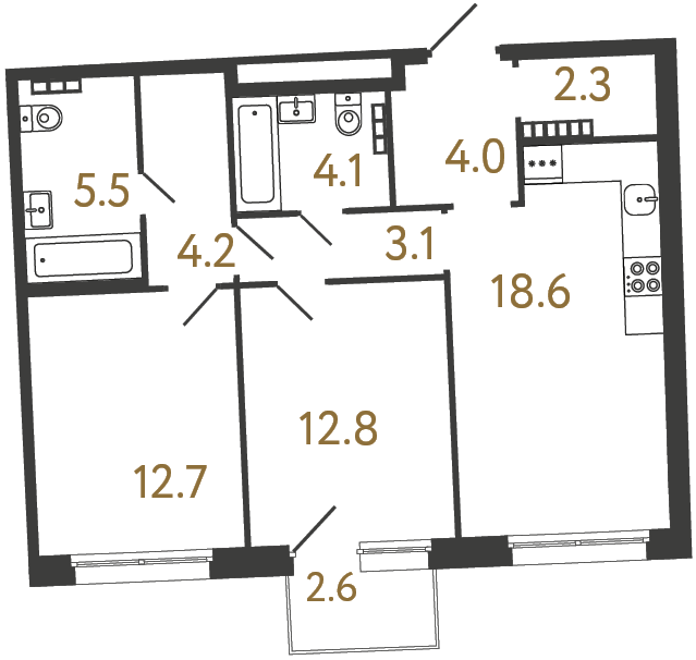 3-комнатная квартира, 105.7 м²; этаж: 4 - купить в Санкт-Петербурге