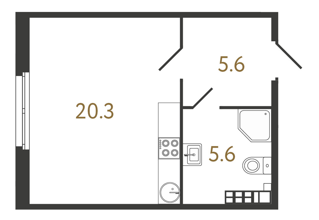 1-комнатная квартира  №77 в Миръ: 31.4 м², этаж 5 - купить в Санкт-Петербурге