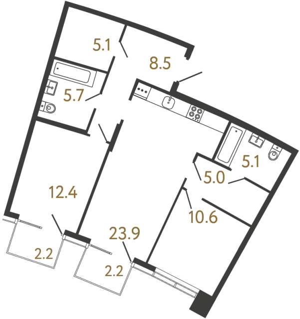 2-комнатная квартира, 65.6 м²; этаж: 2 - купить в Санкт-Петербурге