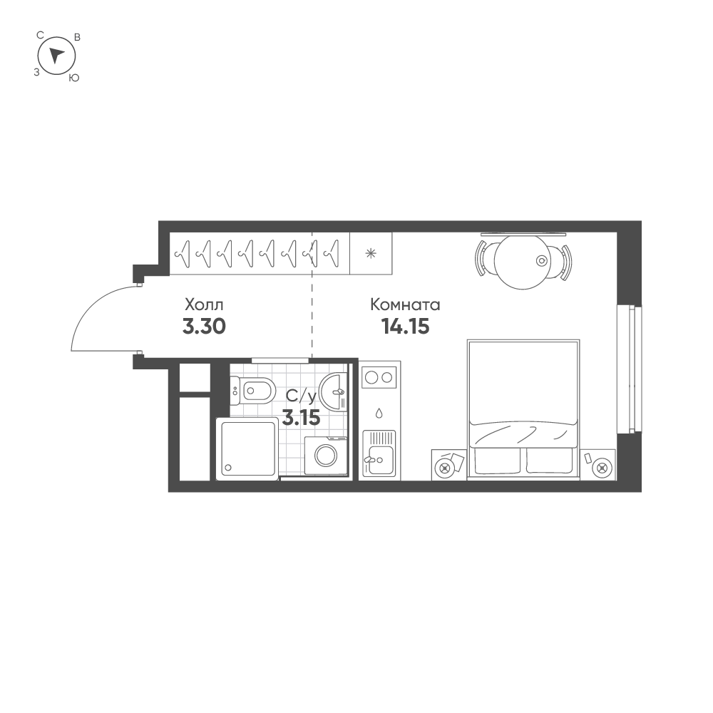 1-комнатная квартира, 20.6 м²; этаж: 9 - купить в Санкт-Петербурге