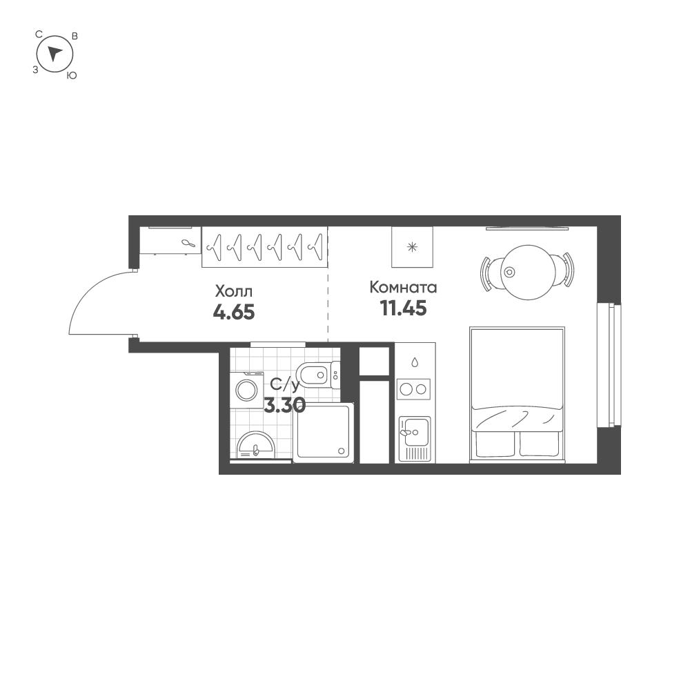 1-комнатная квартира, 19.4 м²; этаж: 4 - купить в Санкт-Петербурге
