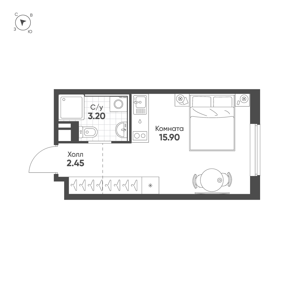1-комнатная квартира, 21.55 м²; этаж: 2 - купить в Санкт-Петербурге