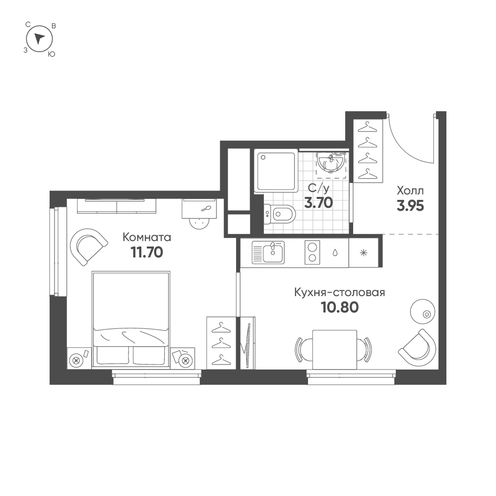 1-комнатная квартира №140 в Avenue Apart Pulkovo 1-й корпус: 29.6 м², этаж 10 - купить в Санкт-Петербурге