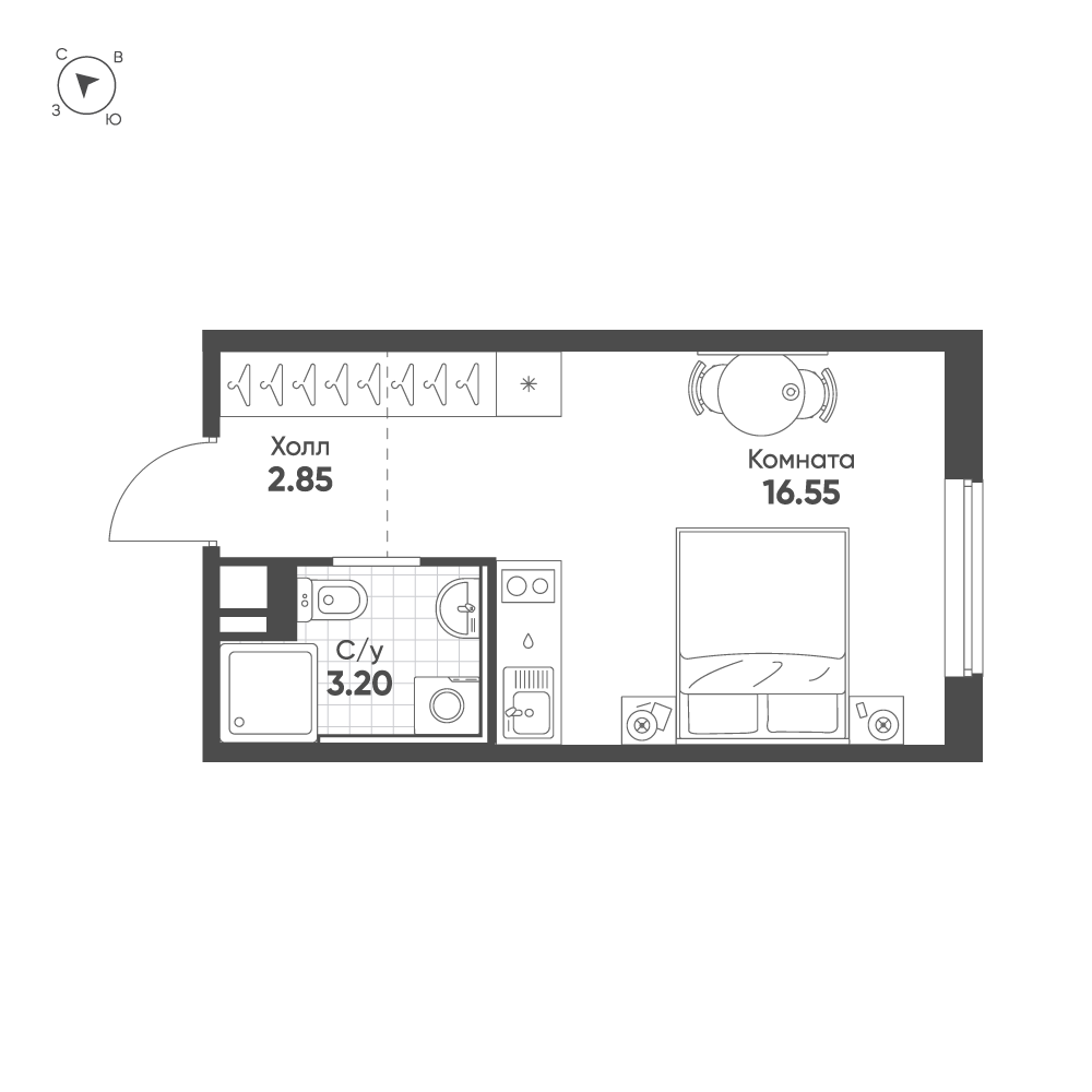 1-комнатная квартира №5 в Avenue Apart Pulkovo 1-й корпус: 22.9 м², этаж 2 - купить в Санкт-Петербурге