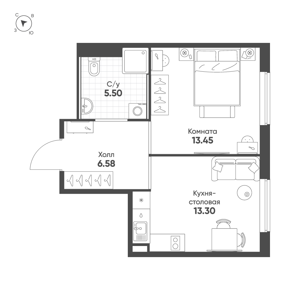 1-комнатная квартира, 38.83 м²; этаж: 16 - купить в Санкт-Петербурге