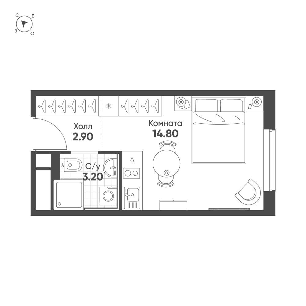 1-комнатная квартира, 20.9 м²; этаж: 3 - купить в Санкт-Петербурге