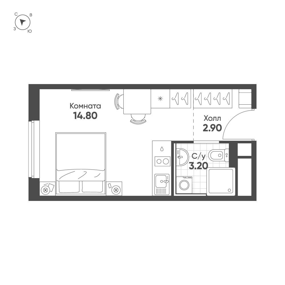 1-комнатная квартира №279 в Avenue Apart Pulkovo 2-й корпус: 20.7 м², этаж 4 - купить в Санкт-Петербурге