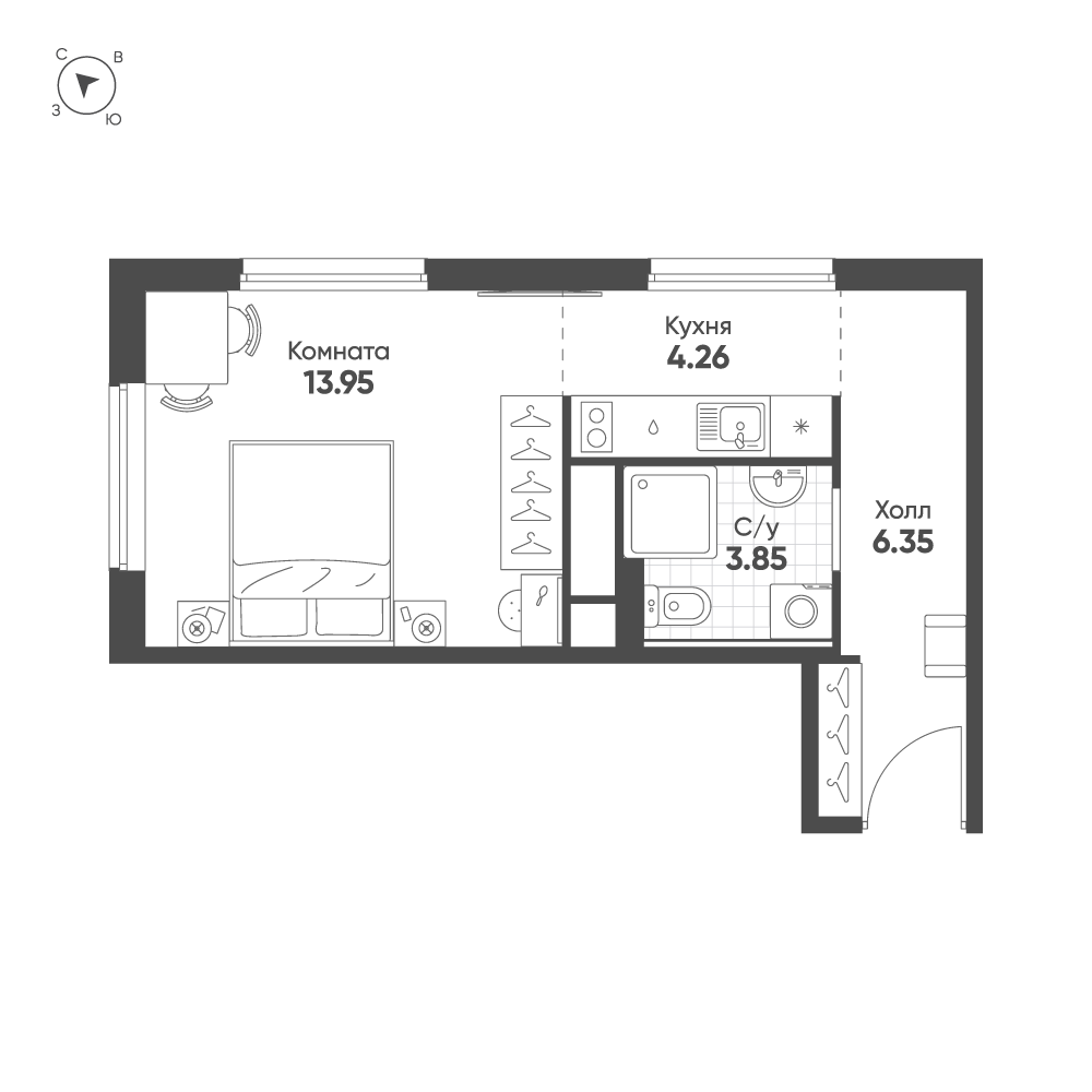 1-комнатная квартира, 28.41 м²; этаж: 14 - купить в Санкт-Петербурге