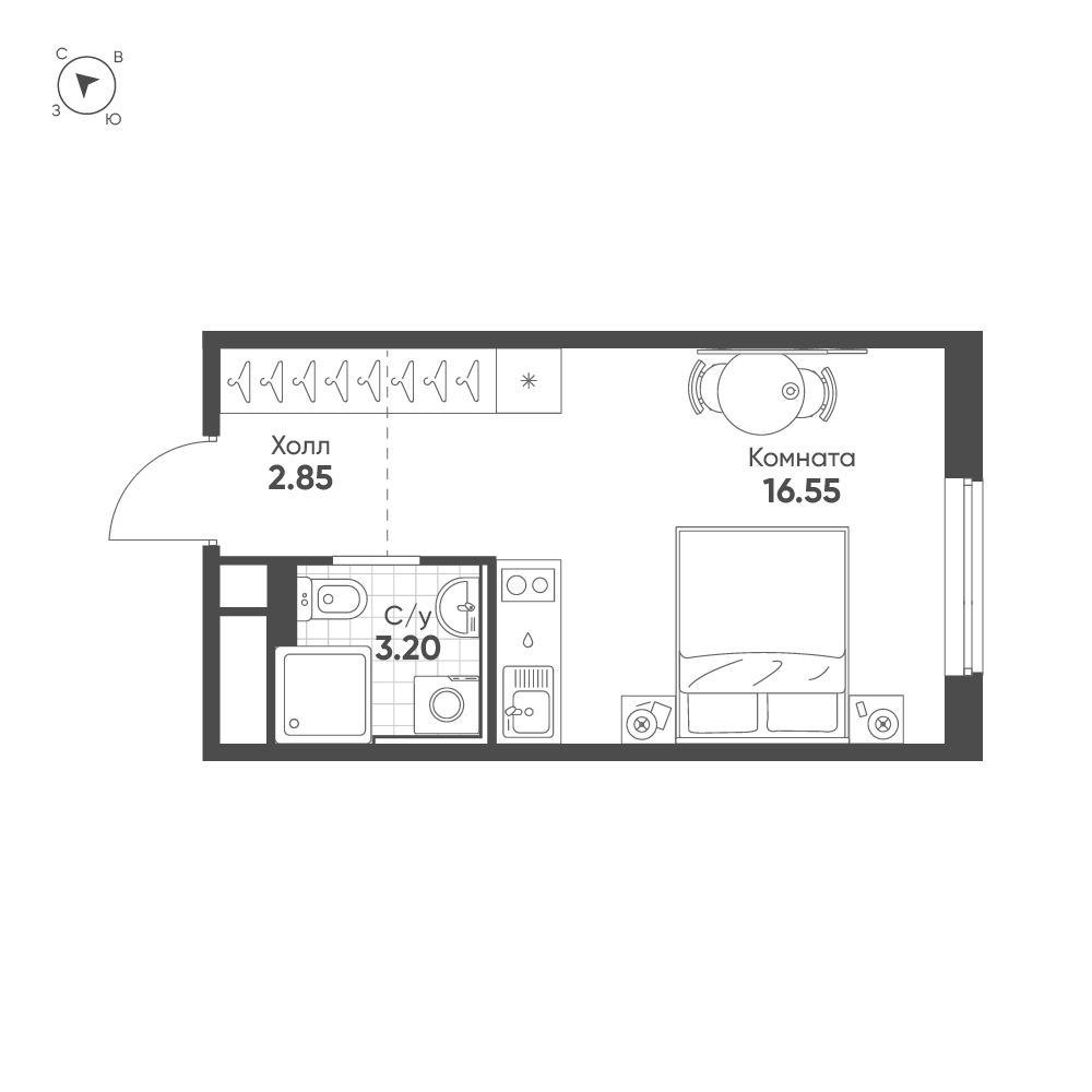 1-комнатная квартира №180 в Avenue Apart Pulkovo 1-й корпус: 22.4 м², этаж 13 - купить в Санкт-Петербурге