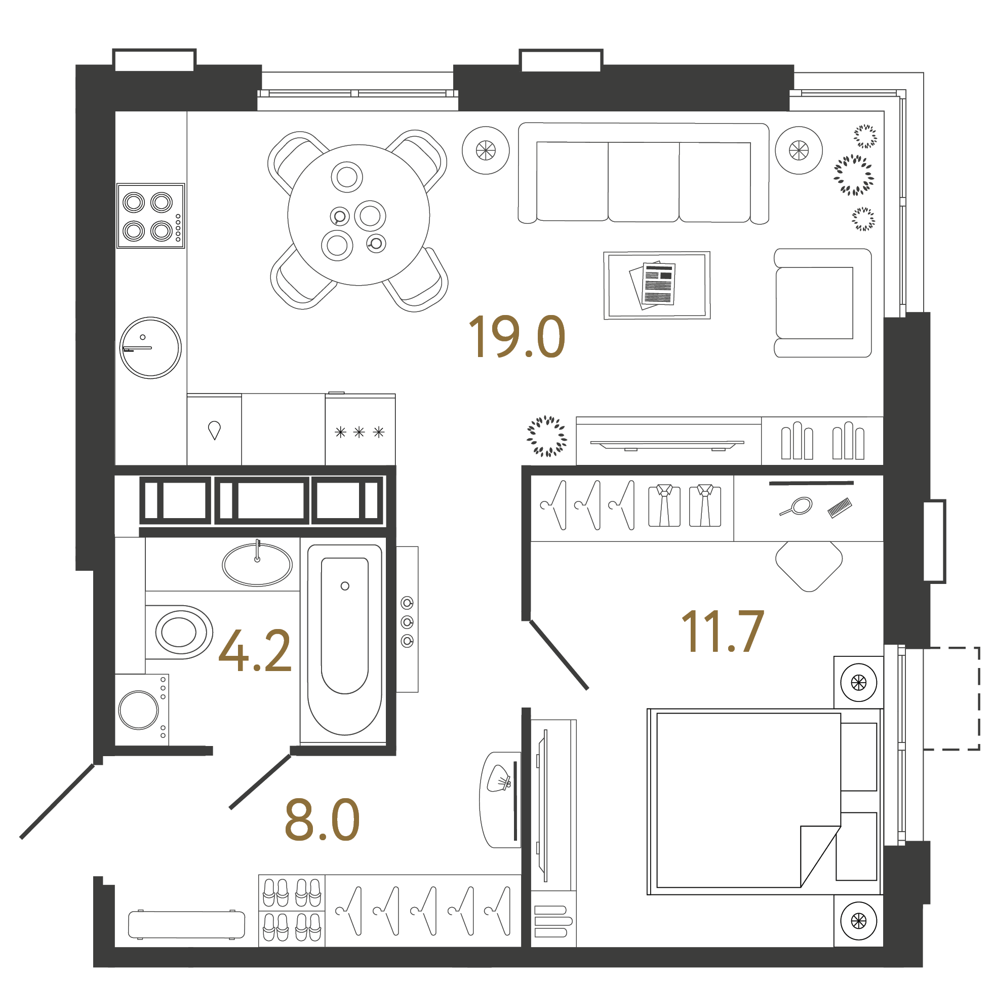 1-комнатная квартира, 42.9 м²; этаж: 8 - купить в Санкт-Петербурге