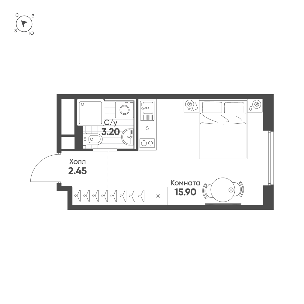 1-комнатная квартира, 21.55 м²; этаж: 4 - купить в Санкт-Петербурге