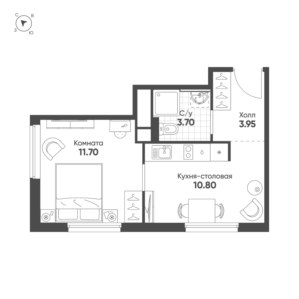 1-комнатная квартира, 30.15 м²; этаж: 13 - купить в Санкт-Петербурге