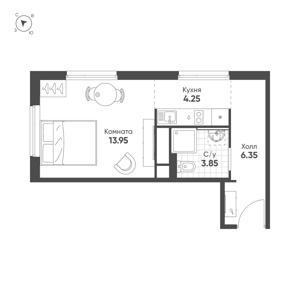1-комнатная квартира №34 в Avenue Apart Pulkovo 1-й корпус: 27.8 м², этаж 4 - купить в Санкт-Петербурге
