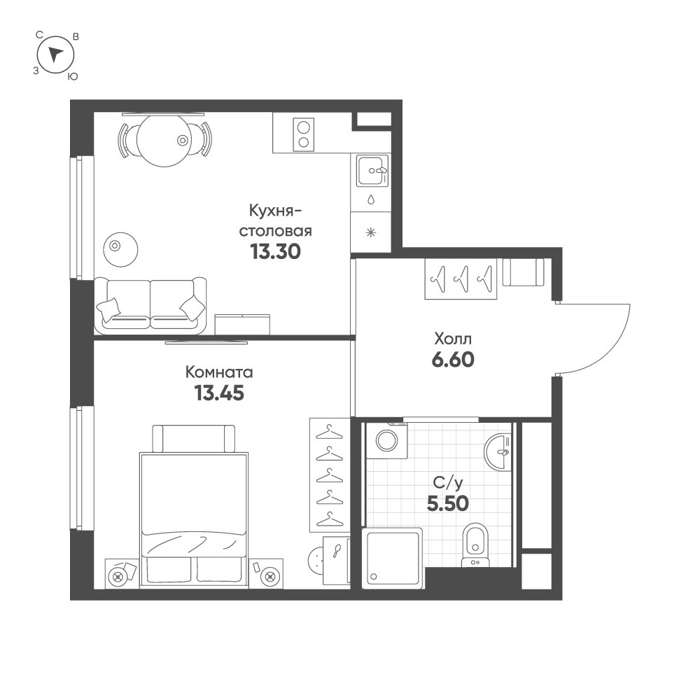 1-комнатная квартира, 38.85 м²; этаж: 14 - купить в Санкт-Петербурге
