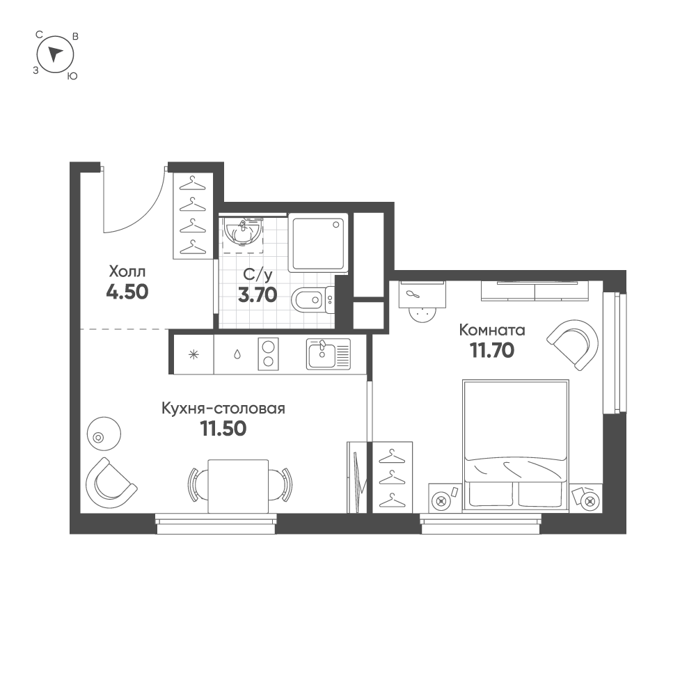 1-комнатная квартира, 31.4 м²; этаж: 15 - купить в Санкт-Петербурге