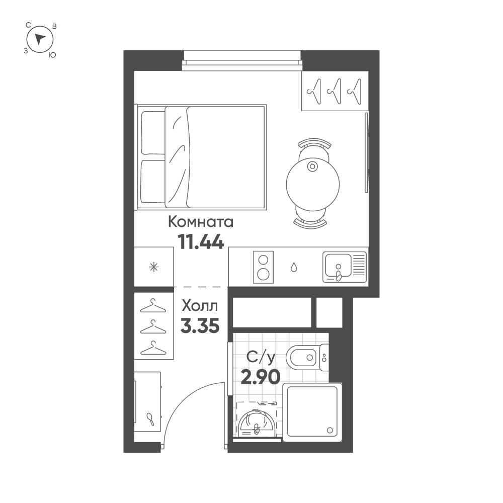 1-комнатная квартира, 17.69 м²; этаж: 3 - купить в Санкт-Петербурге