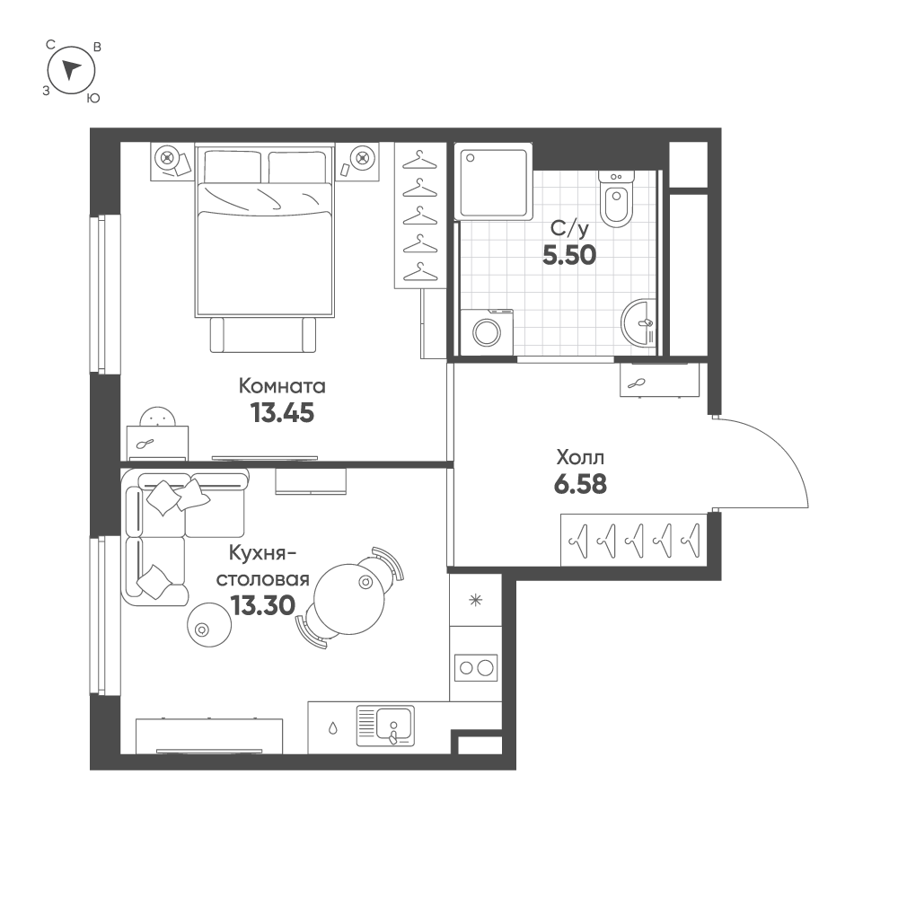 1-комнатная квартира, 38.83 м²; этаж: 15 - купить в Санкт-Петербурге
