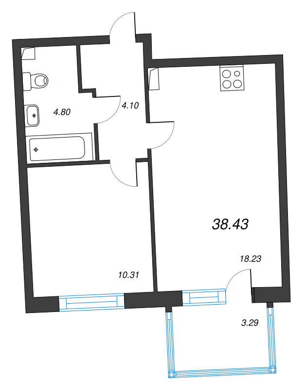 1-комнатная квартира  №326 в Бульвар Грина: 38.43 м², этаж 17 - купить в Санкт-Петербурге