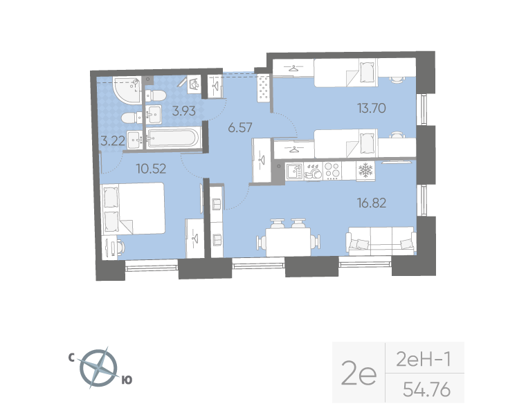 2-комнатная квартира, 54.76 м²; этаж: 3 - купить в Санкт-Петербурге