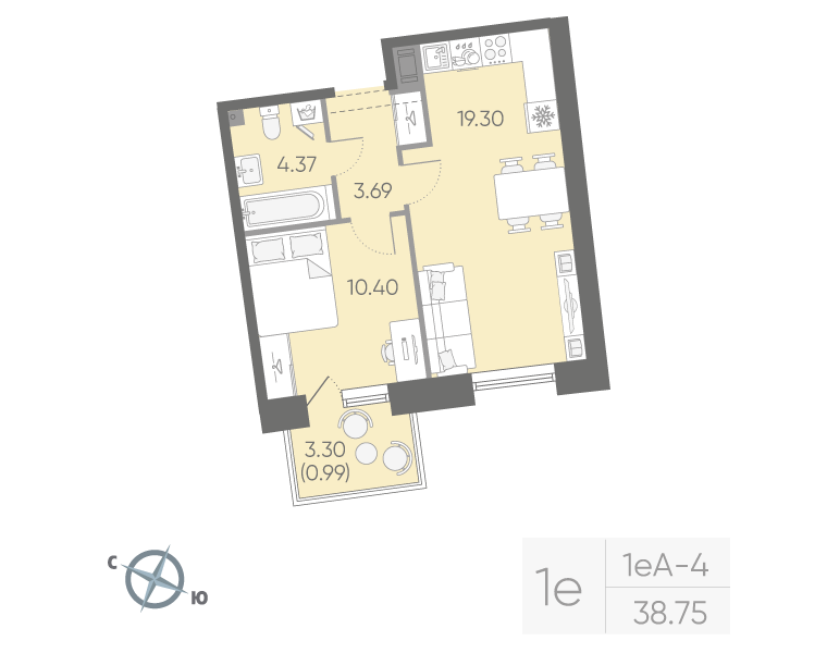 1-комнатная квартира, 38.75 м²; этаж: 15 - купить в Санкт-Петербурге